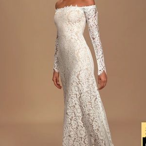 Lulus White Lace Off the Shoulder Maxi Dress NWT